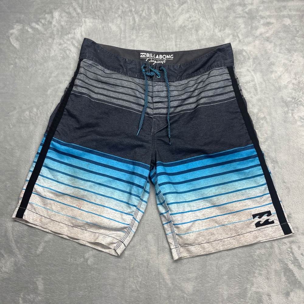 Billabong Board Shorts‎ Mens 32 Originals Blue Grey Striped Surf Swim Trunks Y2K